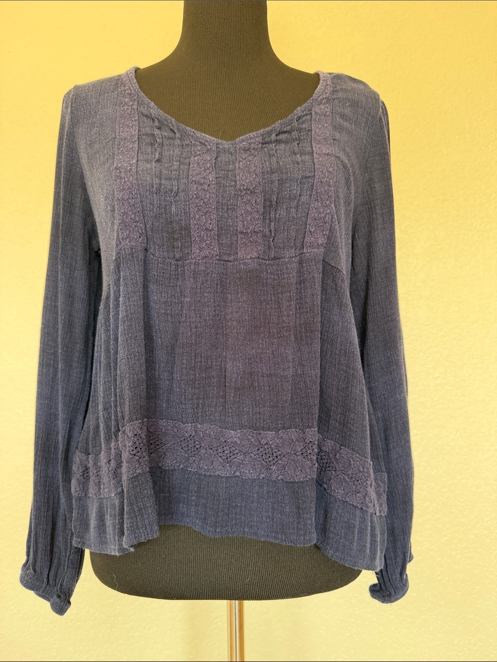 Rewind Navy Long-Sleeve Gauzy Peasant Top
